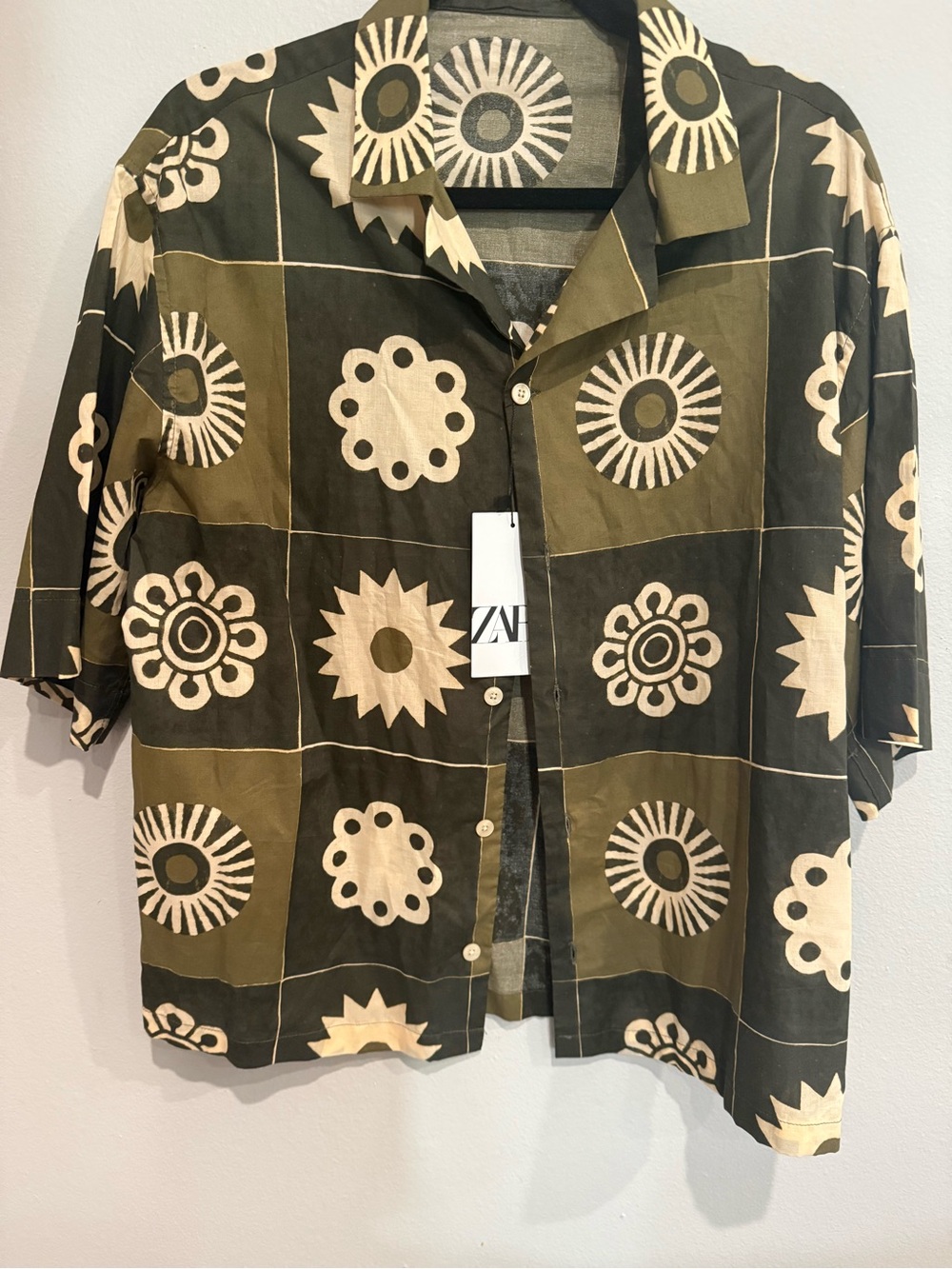 ZARA Men's Sun Print/Retro Geometric Flower Shirt NWT